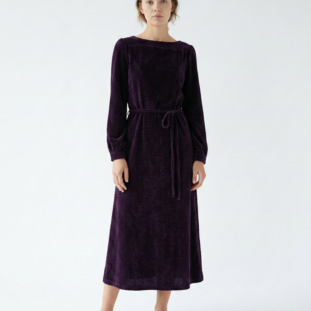 Unbranded Dress Purple Velour Polka Dot Maxi Goth Grunge Indie L